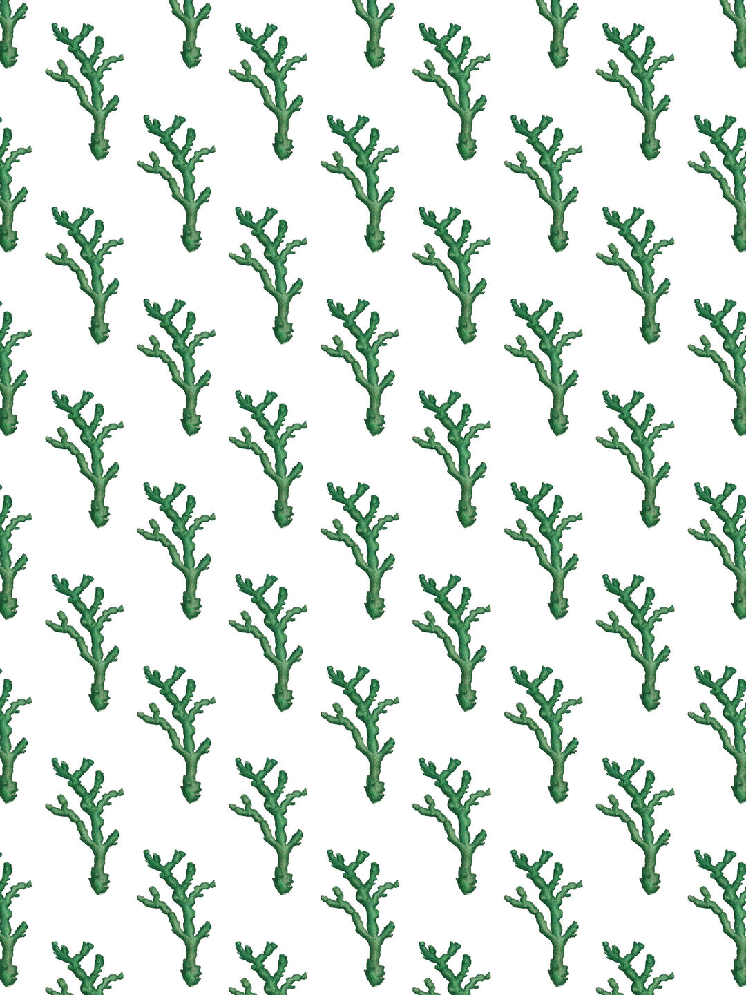 A wallpaper design of green coral elements on a white background
