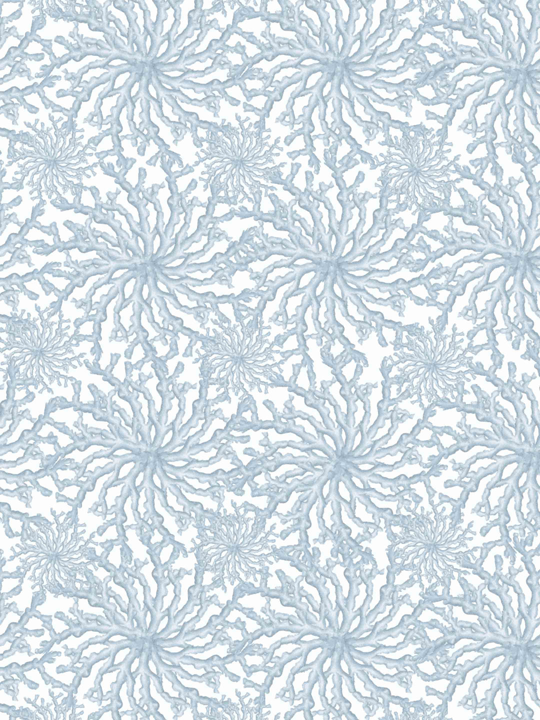 a wallpaper pattern of light blue intricate coral on a white background