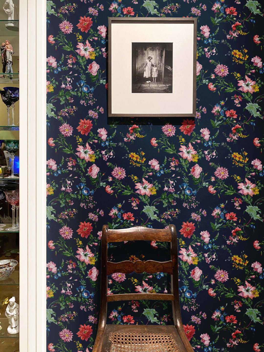 Dark floral home wallpaper by Milola Design