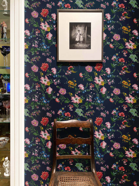 Dark floral home wallpaper by Milola Design
