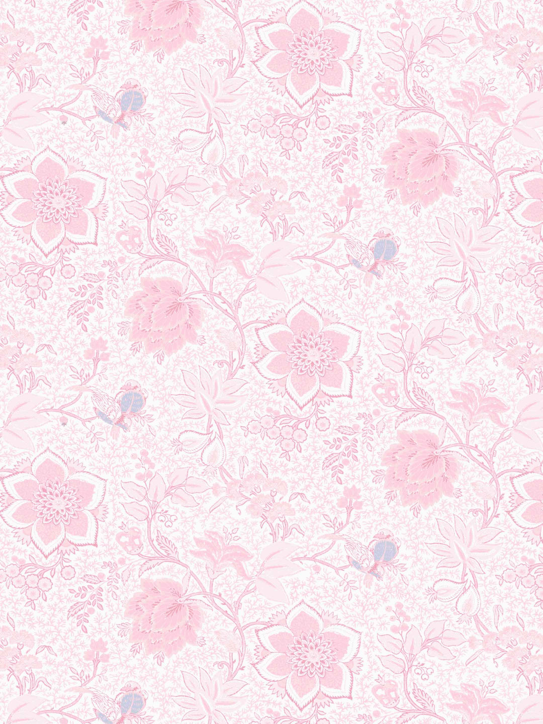 Floral home wallpaper pattern with pink flowers on a white background