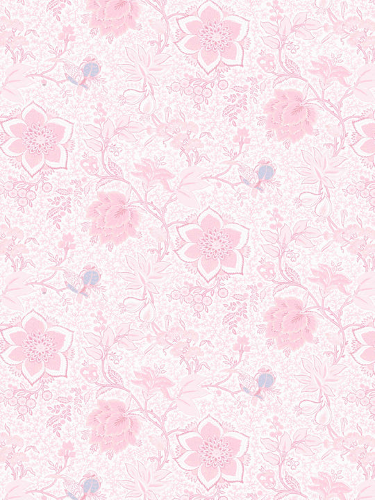 Floral home wallpaper pattern with pink flowers on a white background