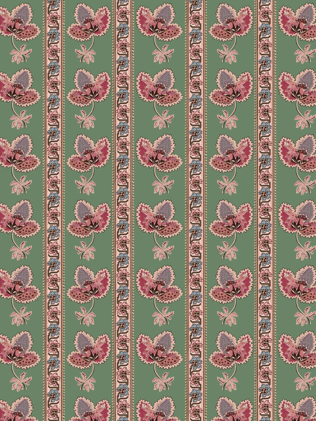 Serafina Stripe - A green floral striped wallpaper design