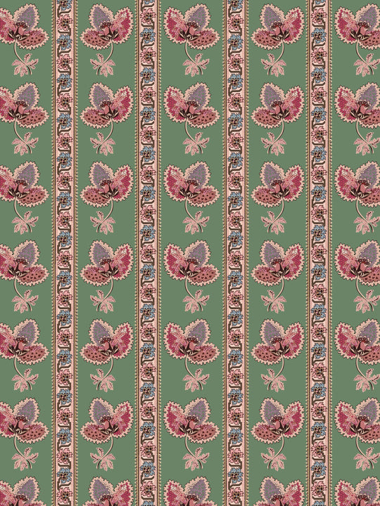 Serafina Stripe - A green floral striped wallpaper design