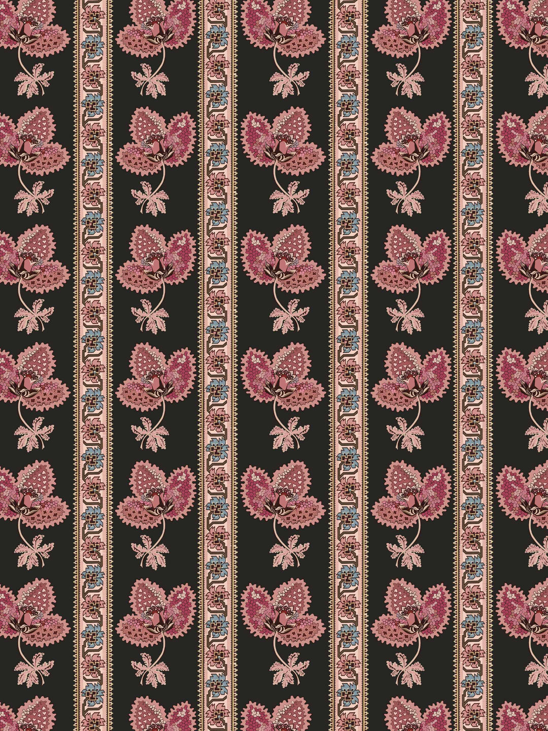 Black floral striped wallpaper design