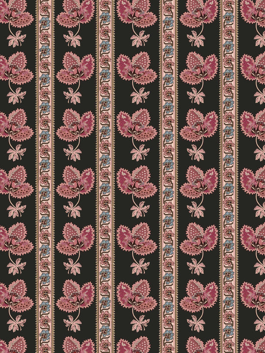 Black floral striped wallpaper design