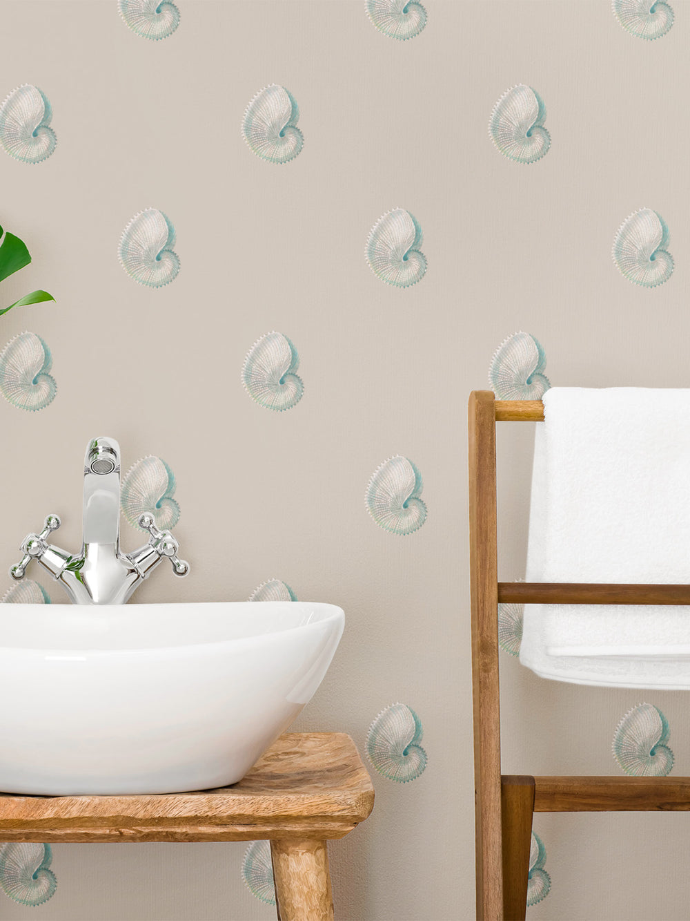 Seashell wallpaper design in Taupe