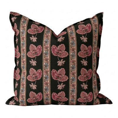 Cushion - Serafina Stripe Black floral fabric cushion