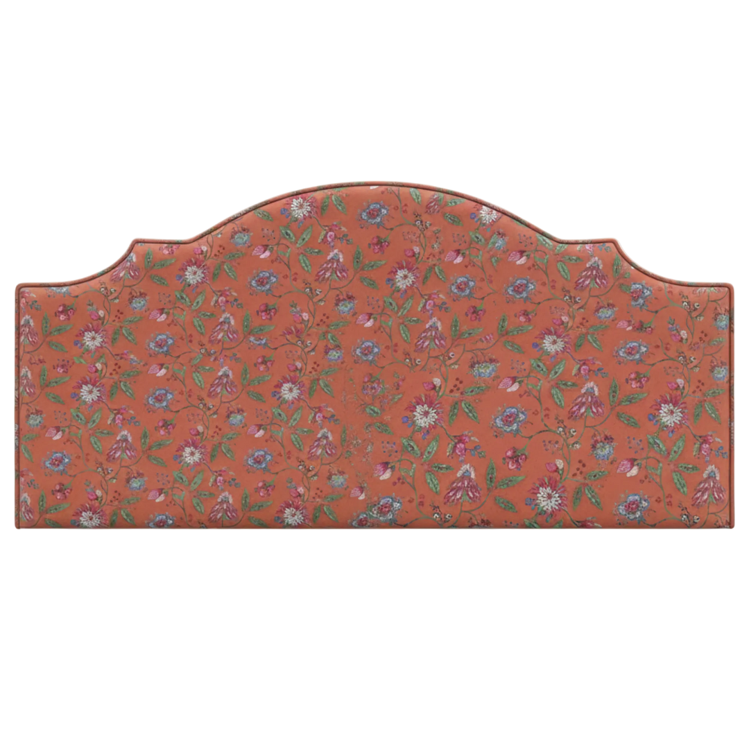 Orange Floral-patterned spring headboard  fabric on a white background