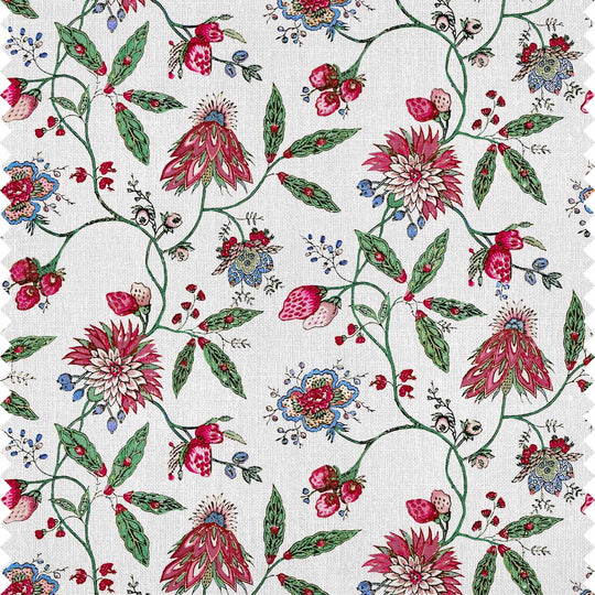 Amalita - an Indienne inspired floral curtain and upholstery fabric in white, pink and green by Milola Design