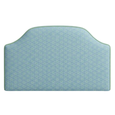 Blue patterned headboard fabric for spring with stars on a white background