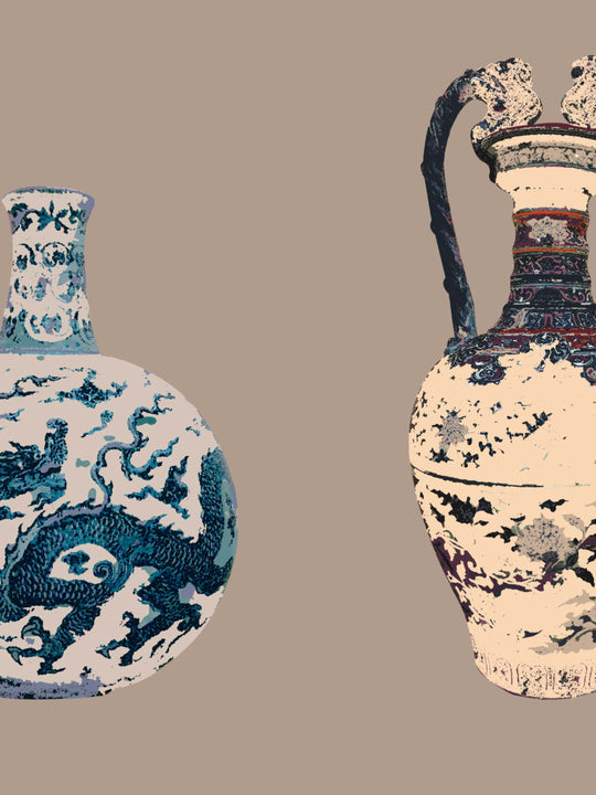 Chinese vase home wallpaper design with a beige background