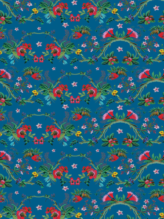 Chinoiserie Floral Wallpaper - Mykonos Blue