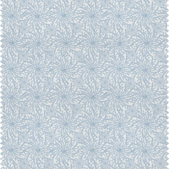 Designer curtain fabric with a delicate coral design in pale blue and white by Milola Design