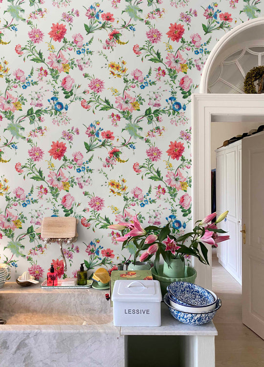 Flower Power Floral Wallpaper - White