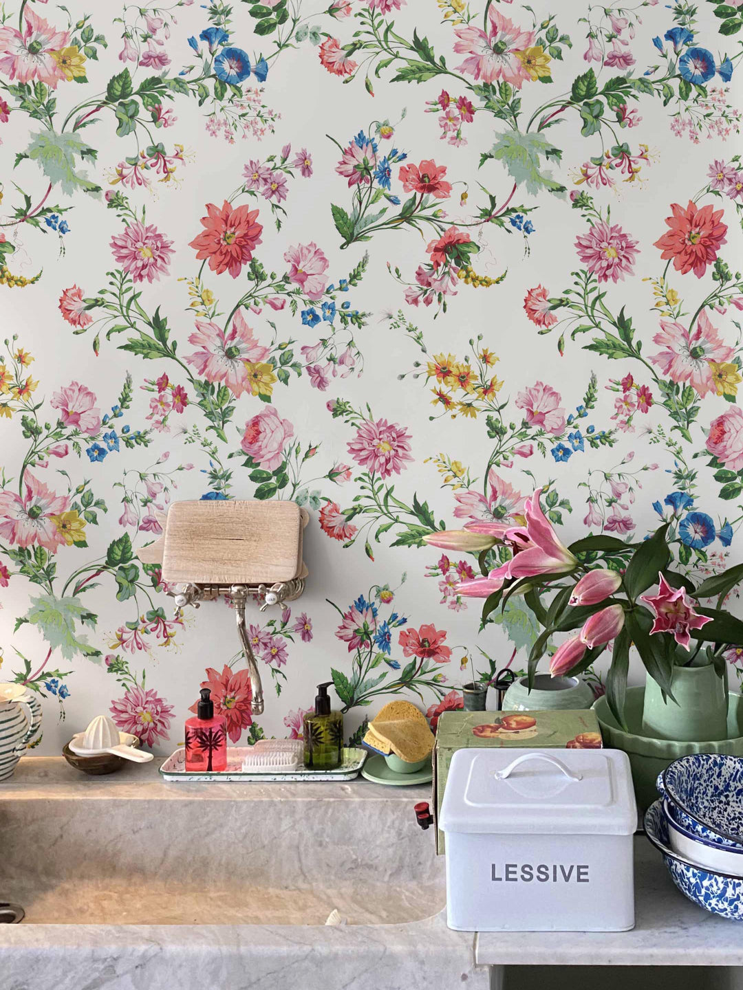 Flower Power Floral Wallpaper - White