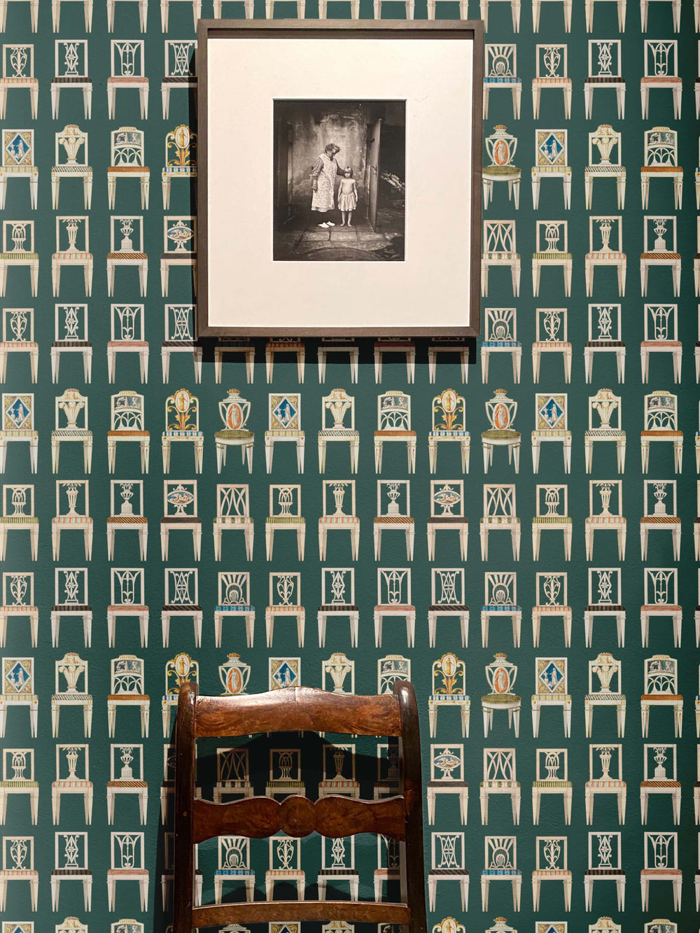 Have a seat statement wallpaper in forest green