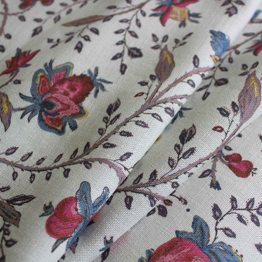 Indienne Petite - A pretty printed floral linen curtain fabric by Milola Design