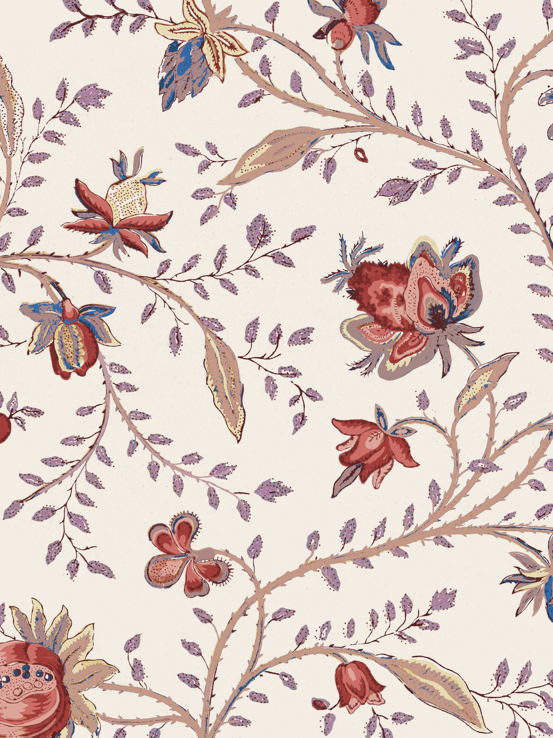 Indienne floral wallpaper in earthy neutral tones 