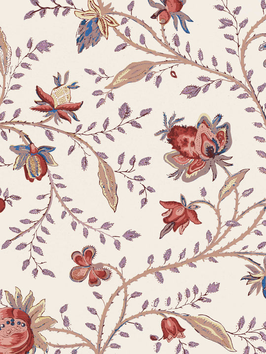 Indienne floral wallpaper in earthy neutral tones 