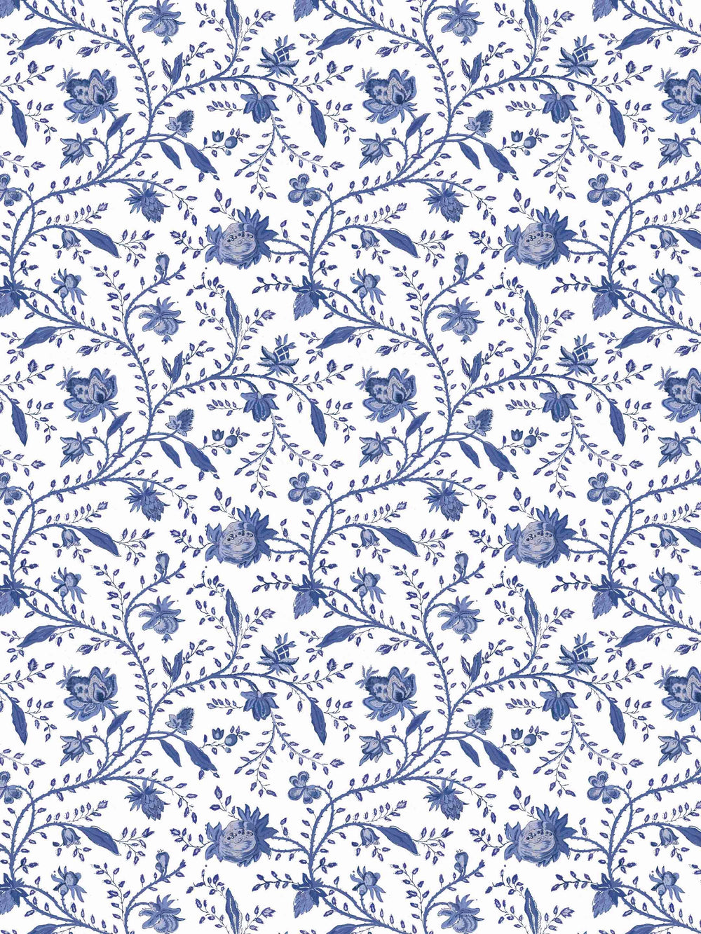 A vintage inspired blue and white floral wallpaper  - Indienne in Delph blue