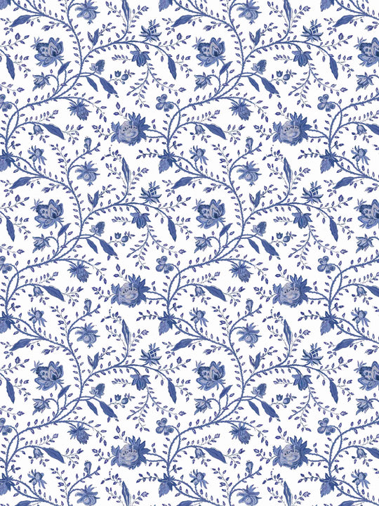 A vintage inspired blue and white floral wallpaper  - Indienne in Delph blue