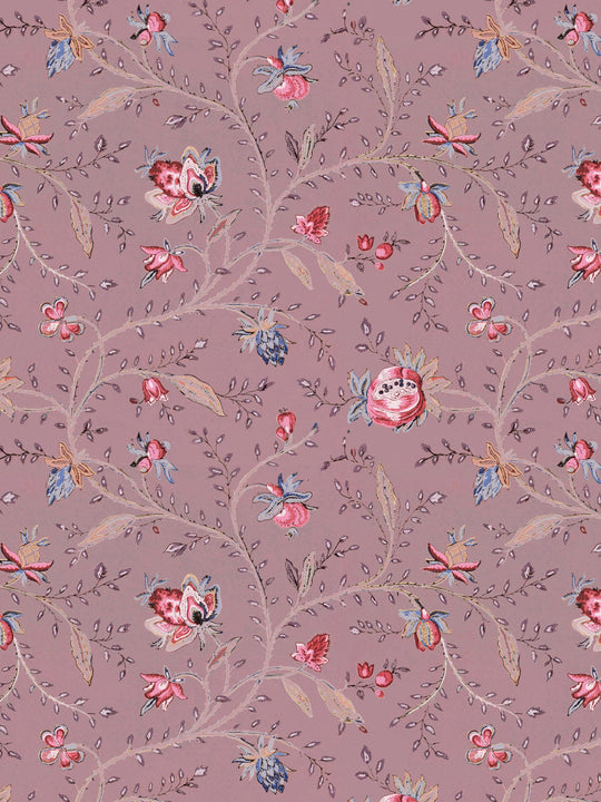 Indienne floral wallpaper on a plum background