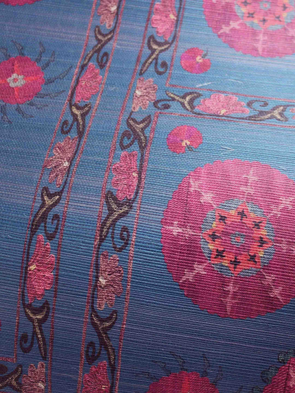 Paris Suzani Grasscloth Wallpaper - Azure Blue