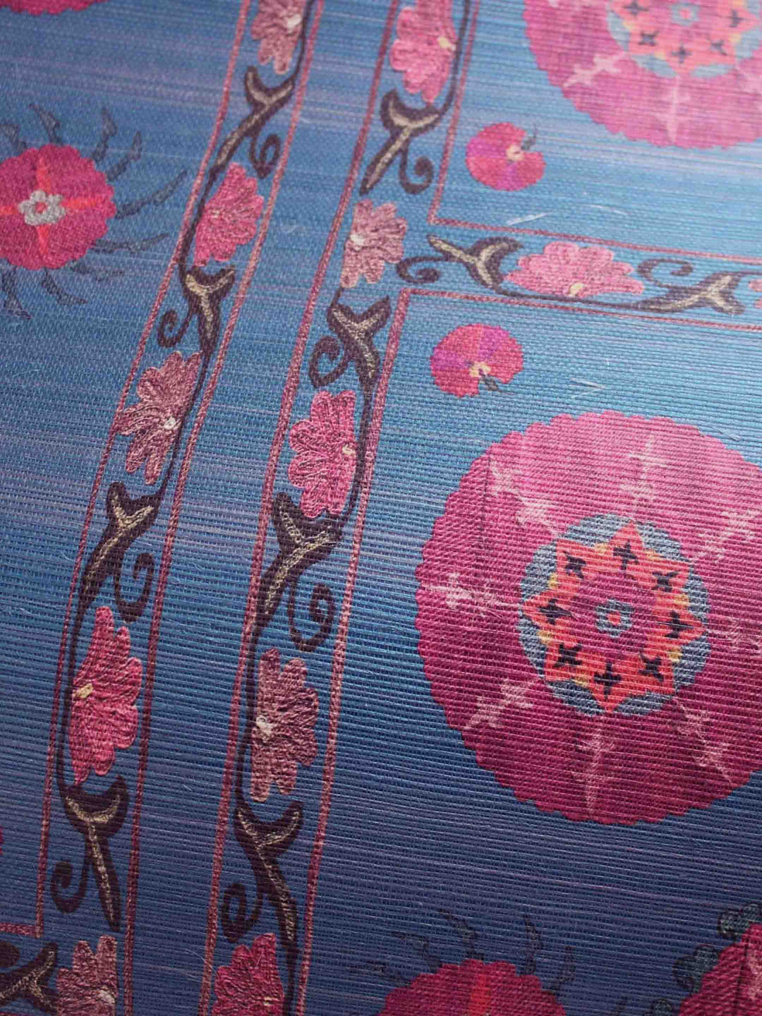 Paris Suzani Grasscloth Wallpaper - Azure Blue