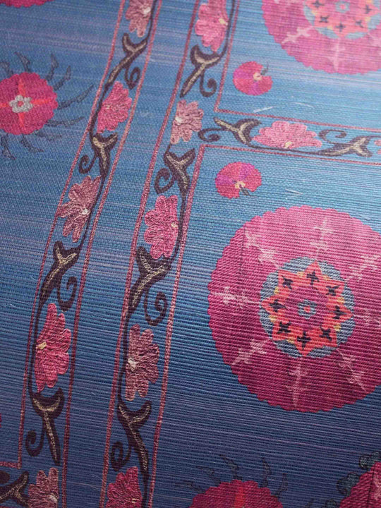 Paris Suzani Grasscloth Wallpaper - Azure Blue