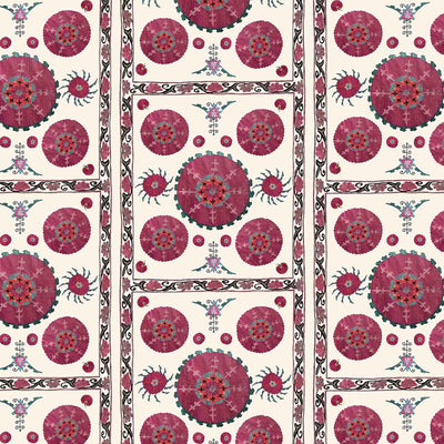 Paris Suzani Grasscloth Wallpaper - White, flat lay of the repeating pattern on natural grasscloth