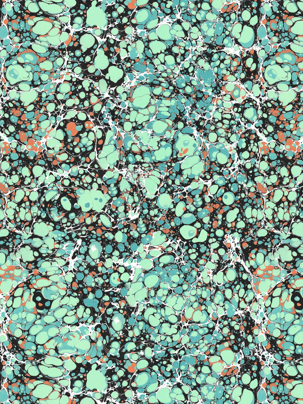 A marbled home wallpaper design in black, green and burnt orange