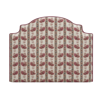 Floral spring fabric headboard with floral and striped pattern on a white background
