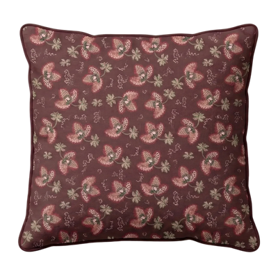 Decorative pillow with floral pattern in wine red