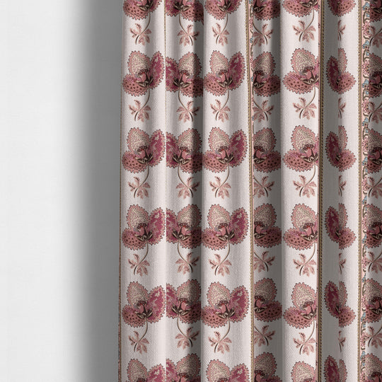 A Printed floral stripe curtain fabric with pretty pink flowers