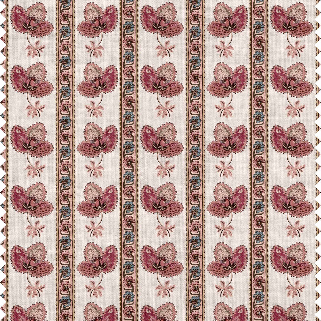 Pink and blue floral striped fabric for curtains