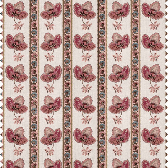 Pink and blue floral striped fabric for curtains