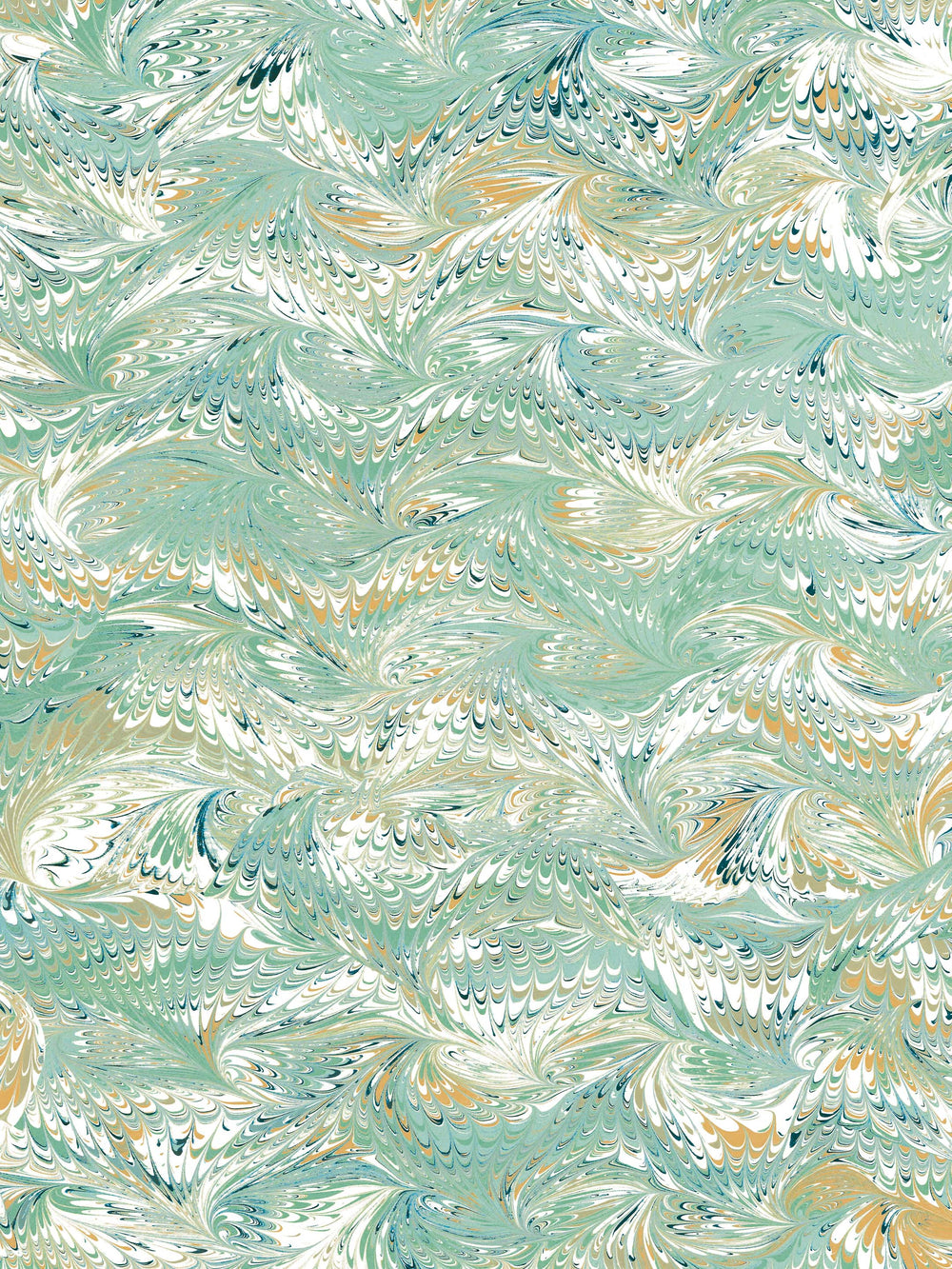 soft green marbled wallpaper design with swirls of white, yellow and dark blue