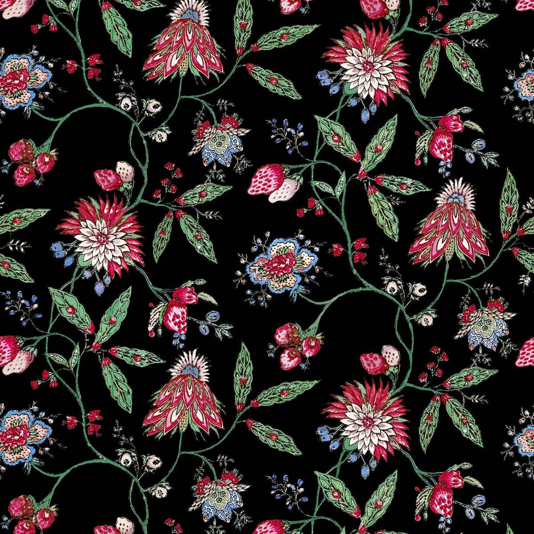 Amalita Floral Wallpaper - Black, flat lay of the repeating pattern