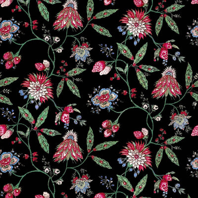 Amalita Floral Wallpaper - Black, flat lay of the repeating pattern