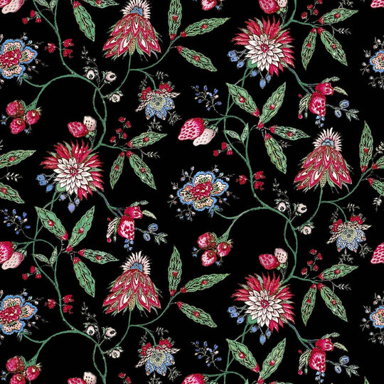 Amalita Floral Wallpaper - Black, flat lay of the repeating pattern