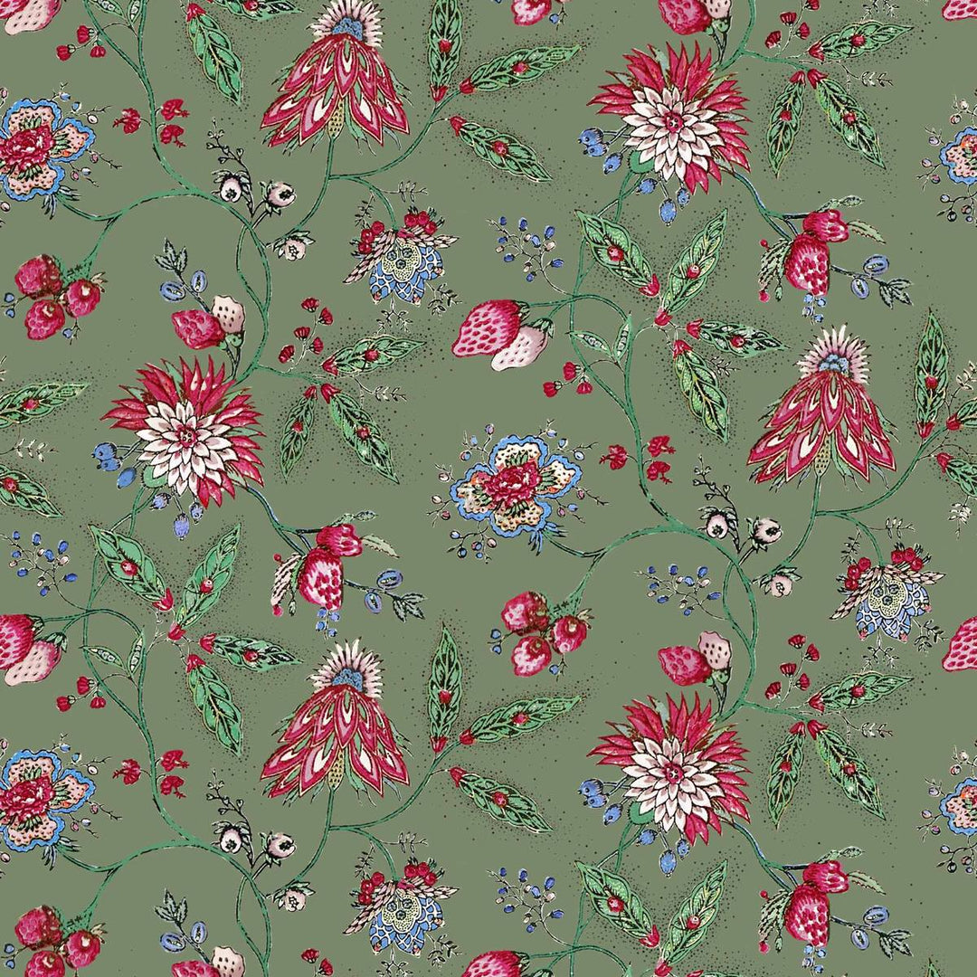 Amalita Floral Wallpaper - Green, flat lay of the repeating pattern