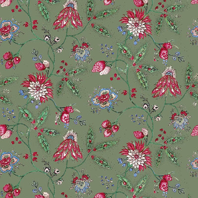 Amalita Floral Wallpaper - Green, flat lay of the repeating pattern