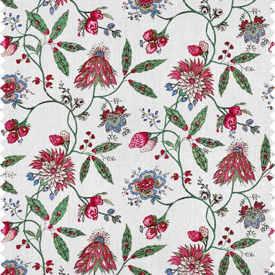 Amalita - an Indienne inspired floral curtain and upholstery fabric in white, pink and green by Milola Design