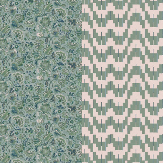 floral and geometric fabrics in jade green
