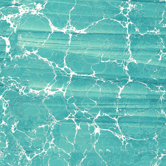 Aqua Vitae marbled wallpaper in turquoise, flat lay of the repeating marbled pattern