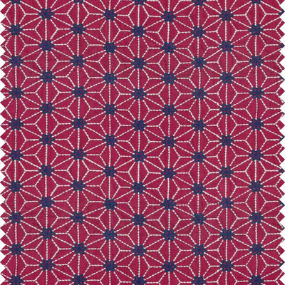 Bohemian Star fabric in Dark Pink — blue and white star pattern on a dark pink linen-viscose ground