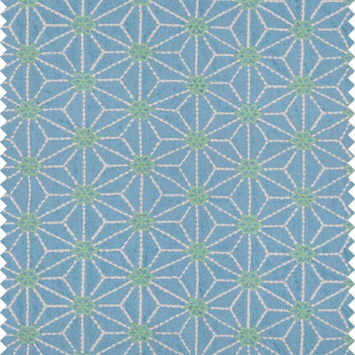 Bohemian Star fabric in Ice Blue — pale green and white star pattern on a pale blue linen-viscose ground