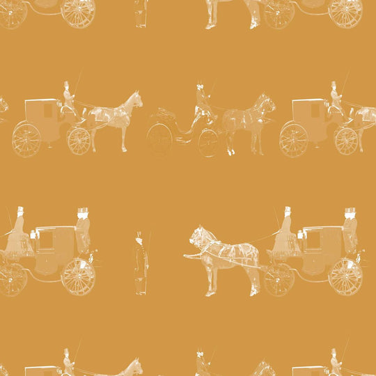 Carriages Equestrian wallpaper_Curcuma Yellow - Milola Design