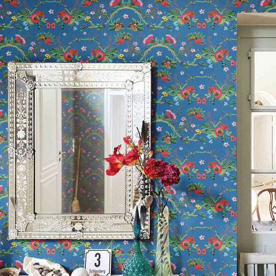 Chinoiserie Floral Wallpaper - Mykonos Blue